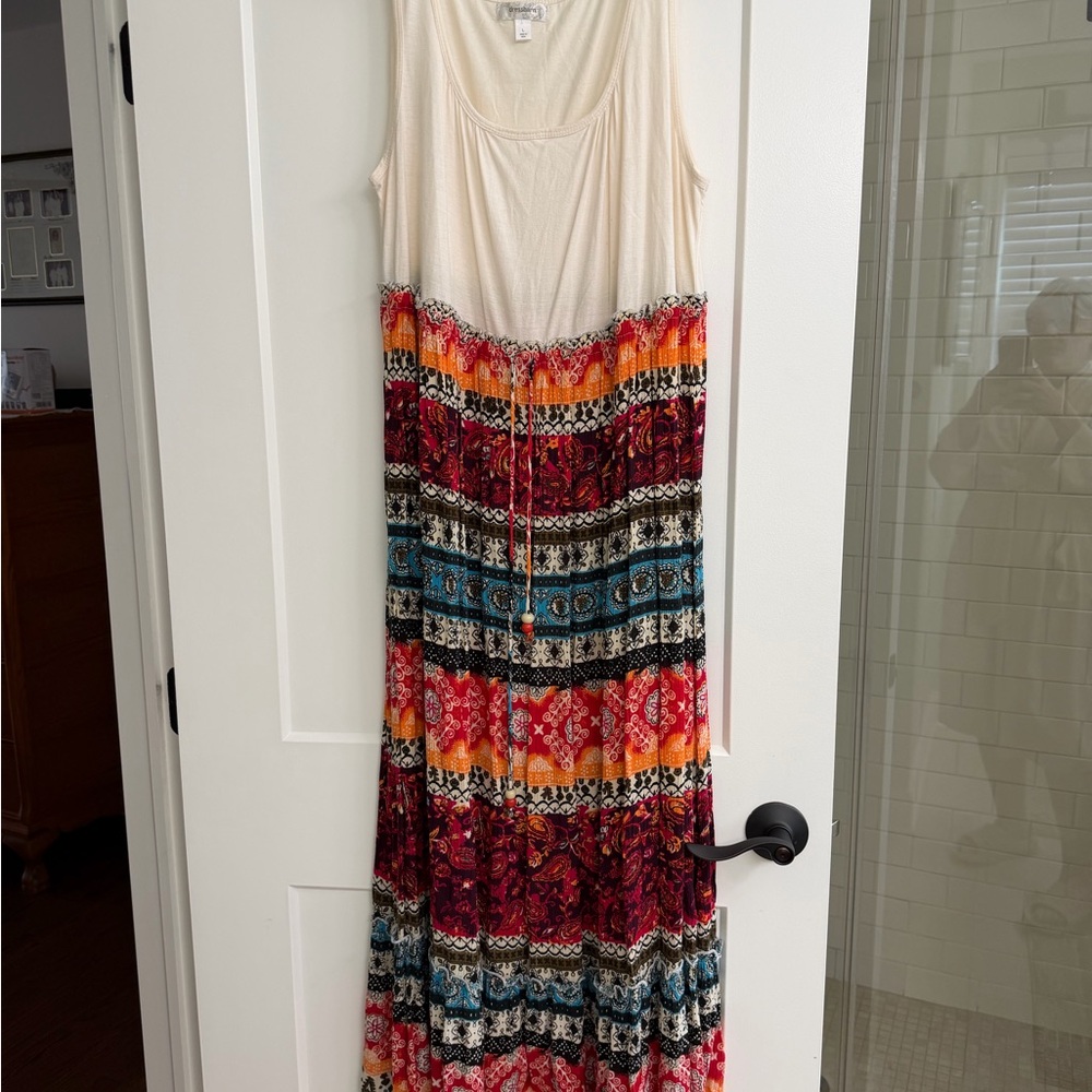 dressbarn Cream and Multicolor Patterned Maxi Dress